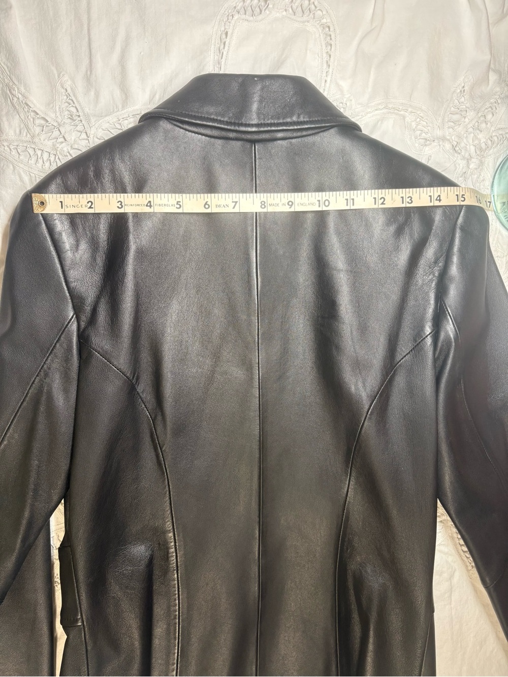 Express 100% Genuine Leather Black Zip Front Fitted Jacket Y2K Minimalist Sz 6 - Picture 11 of 12